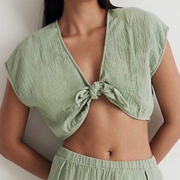Madewell Double Gauze Tie Front Cropped Top - Picture 4 of 7